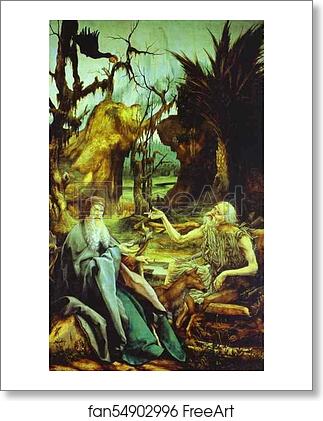 Free art print of St Anthony Visiting St Paul the Hermit in the Desert by Matthias Grünewald