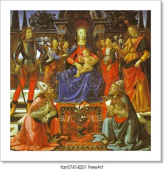 Free art print of Madonna and Child Enthroned with Four Angels, the Archangels Michael and Raphael, and St. Gusto and St. Zenobius by Domenico Ghirlandaio Free art print of Madonna and Child Enthroned with Four Angels, the Archangels Michael and Raphael, and St. Gusto and St. Zenobius by Domenico Ghirlandaio
