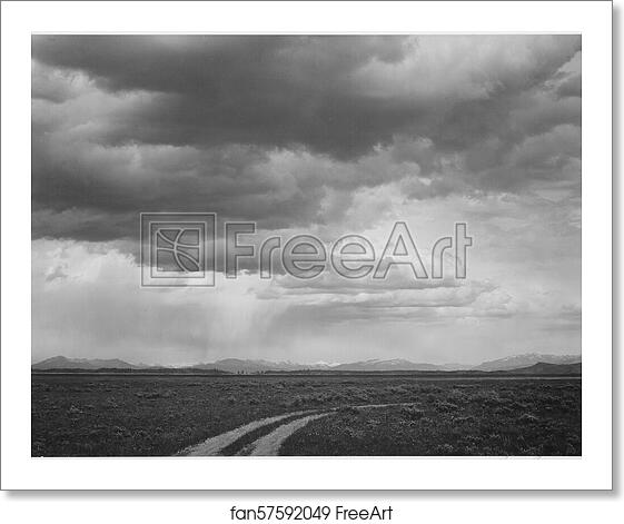 Free art print of Roadway, low horizon, mountains, clouded sky, "Near (Grand) Teton National Park,". Photographs of National Parks and Monuments, compiled 1941 - 1942, documenting the period ca. 1933 - 1942. by Ansel Adams (1902-1984) Free art print of Roadway, low horizon, mountains, clouded sky, "Near (Grand) Teton National Park,". Photographs of National Parks and Monuments, compiled 1941 - 1942, documenting the period ca. 1933 - 1942. by Ansel Adams (1902-1984)