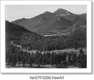 Free art print of View with trees in foreground, barren mountains in background, "In Rocky Mountain National Park," Colorado. Photographs of National Parks and Monuments, compiled 1941 - 1942, documenting the period ca. 1933 - 1942. by Ansel Adams (1902-1984) Free art print of View with trees in foreground, barren mountains in background, "In Rocky Mountain National Park," Colorado. Photographs of National Parks and Monuments, compiled 1941 - 1942, documenting the period ca. 1933 - 1942. by Ansel Adams (1902-1984)