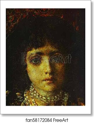 Free art print of Portrait of a Girl against a Persian Carpet. Detail by Mikhail Vrubel
