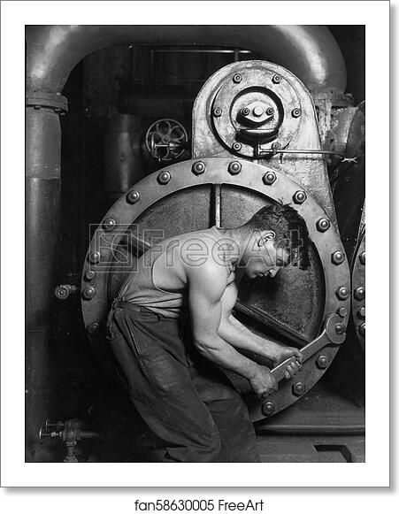 Free art print of Power house mechanic working on steam pump. by Lewis Hine Free art print of Power house mechanic working on steam pump. by Lewis Hine