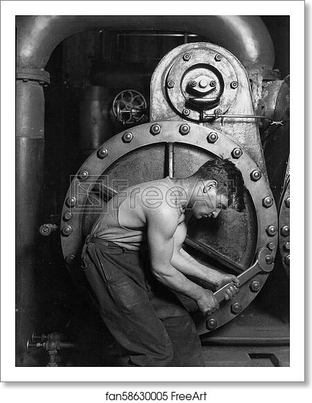 Free art print of Power house mechanic working on steam pump. by Lewis Hine Free art print of Power house mechanic working on steam pump. by Lewis Hine