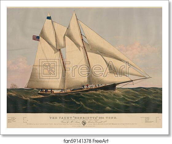 Free art print of James Gordon Bennett, Jr.'s 205-ton schooner Henrietta, built at the Henry Steers shipyard in 1861, and winner of the New York Yacht Club's Great Ocean Race in 1866. by Currier & Ives Free art print of James Gordon Bennett, Jr.'s 205-ton schooner Henrietta, built at the Henry Steers shipyard in 1861, and winner of the New York Yacht Club's Great Ocean Race in 1866. by Currier & Ives