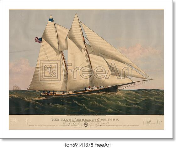 Free art print of James Gordon Bennett, Jr.'s 205-ton schooner Henrietta, built at the Henry Steers shipyard in 1861, and winner of the New York Yacht Club's Great Ocean Race in 1866. by Currier & Ives Free art print of James Gordon Bennett, Jr.'s 205-ton schooner Henrietta, built at the Henry Steers shipyard in 1861, and winner of the New York Yacht Club's Great Ocean Race in 1866. by Currier & Ives