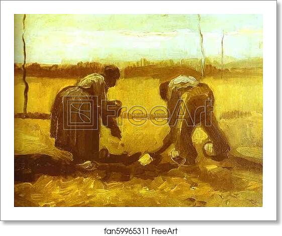 Free art print of Peasant Man and Woman Planting Potatoes by Vincent Van Gogh Free art print of Peasant Man and Woman Planting Potatoes by Vincent Van Gogh