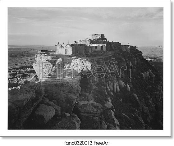 Free art print of Full view of the city on top of mountain, "Walpi, Arizona, 1941.".  Photographs of National Parks and Monuments, compiled 1941 - 1942, documenting the period ca. 1933 - 1942. by Ansel Adams (1902-1984)