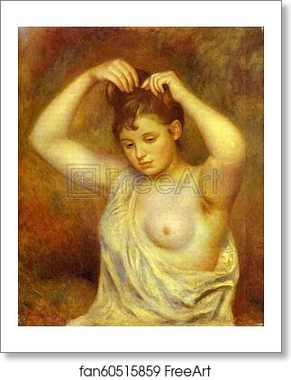 Free art print of Woman Combing Her Hair. (Femme se coiffant) by Pierre-Auguste Renoir