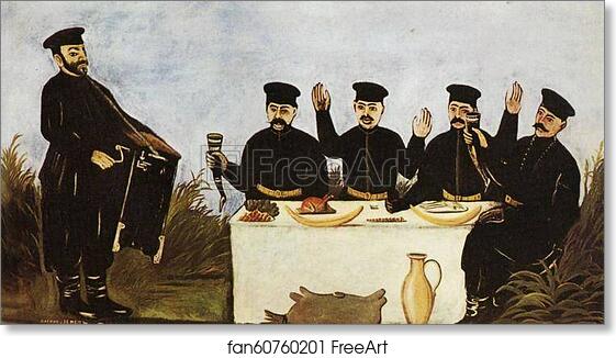 Free art print of Feast with Barrel Organist Datico by Niko Pirosmani