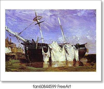 Free art print of A Boat Beached in a Port at Low Tide by Richard Parkes Bonington