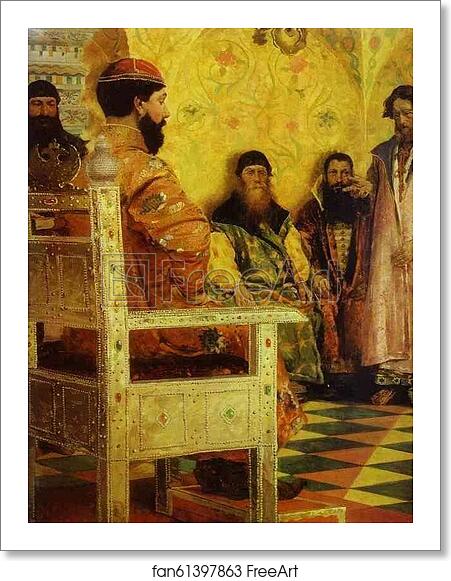 Free art print of Tzar Mikhail Fedorovich Holding Council with the Boyars in His Royal Chamber. Detail by Andrey Ryabushkin Free art print of Tzar Mikhail Fedorovich Holding Council with the Boyars in His Royal Chamber. Detail by Andrey Ryabushkin