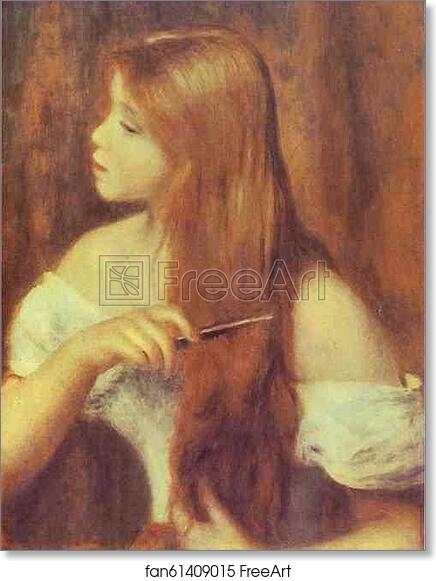Free art print of Young Girl Combing Her Hair by Pierre-Auguste Renoir