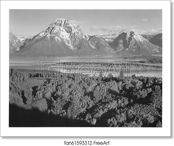 Free art print of View across river valley toward "Mount Moran," Grand Teton National Park, Wyoming. Photographs of National Parks and Monuments, compiled 1941 - 1942, documenting the period ca. 1933 - 1942. by Ansel Adams (1902-1984) Free art print of View across river valley toward "Mount Moran," Grand Teton National Park, Wyoming. Photographs of National Parks and Monuments, compiled 1941 - 1942, documenting the period ca. 1933 - 1942. by Ansel Adams (1902-1984)