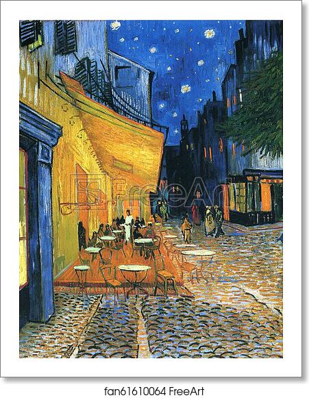 Free art print of Terrace of the café on the Place du Forum in Arles in the evening by Vincent Van Gogh