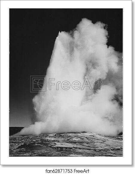 Free art print of Taken at dusk or dawn from various angles during eruption. "Old Faithful Geyser, Yellowstone National Park," Wyoming. (vertical orientation). Photographs of National Parks and Monuments, compiled 1941 - 1942, documenting the period ca. 1933 - 1942. by Ansel Adams (1902-1984) Free art print of Taken at dusk or dawn from various angles during eruption. "Old Faithful Geyser, Yellowstone National Park," Wyoming. (vertical orientation). Photographs of National Parks and Monuments, compiled 1941 - 1942, documenting the period ca. 1933 - 1942. by Ansel Adams (1902-1984)