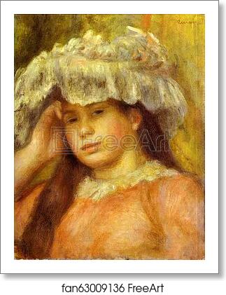 Free art print of Young Woman Wearing a Hat (Jeune femme au chapeau) by Pierre-Auguste Renoir