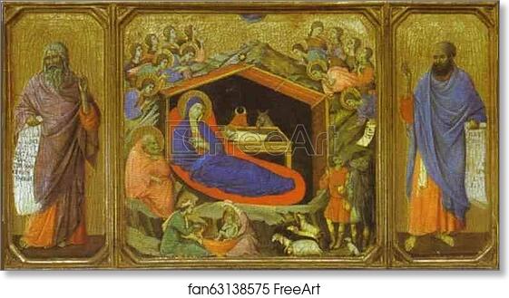 Free art print of Maestà (front, predella) The Birth of Christ. The Prophets Isaih and Ezekiel by Duccio Di Buoninsegna
