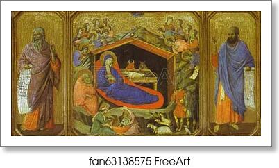 Free art print of Maestà (front, predella) The Birth of Christ. The Prophets Isaih and Ezekiel by Duccio Di Buoninsegna