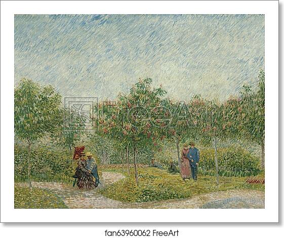 Free art print of Garden in Montmarte with lovers by Vincent Van Gogh