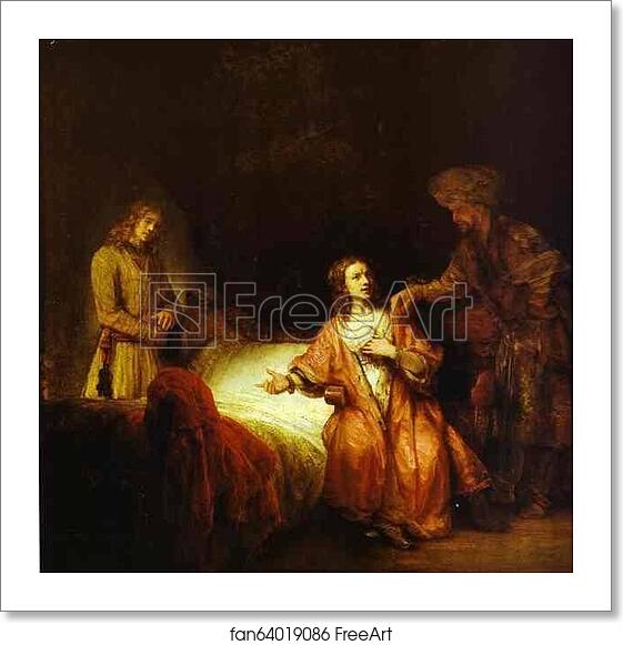 Free art print of Joseph Accused by Potiphar's Wife by Rembrandt Harmenszoon Van Rijn