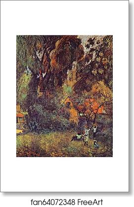 Free art print of Huts under Trees by Paul Gauguin