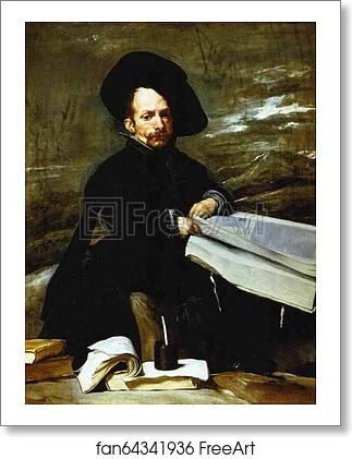 Free art print of A Dwarf Holding a Tome on His Lap (Don Diego de Acedo, el Primo) by Diego Velázquez