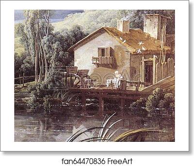 Free art print of Landscape with a Temple and a Watermill. Detail by François Boucher