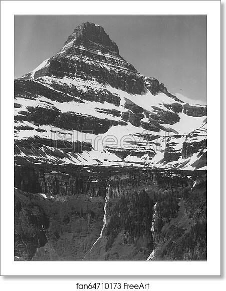 Free art print of Full view of snow covered mountain, including area below timberline, "In Glacier National Park," Montana. (Vertical Orientation). Photographs of National Parks and Monuments, compiled 1941 - 1942, documenting the period ca. 1933 - 1942. by Ansel Adams (1902-1984) Free art print of Full view of snow covered mountain, including area below timberline, "In Glacier National Park," Montana. (Vertical Orientation). Photographs of National Parks and Monuments, compiled 1941 - 1942, documenting the period ca. 1933 - 1942. by Ansel Adams (1902-1984)