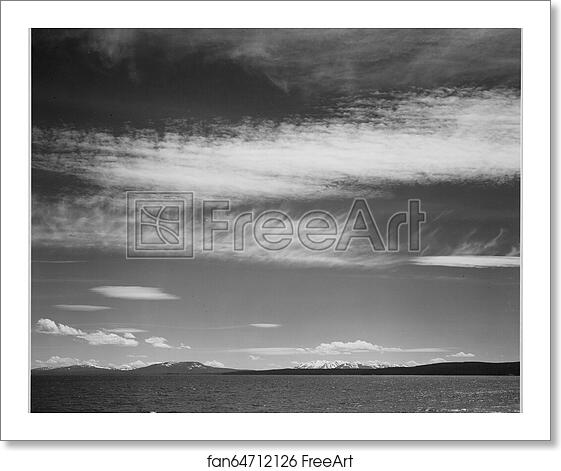 Free art print of Lake, narrow strip of mountains, low horizon, "Yellowstone Lake, Yellowstone National Park," Wyoming. Photographs of National Parks and Monuments, compiled 1941 - 1942, documenting the period ca. 1933 - 1942. by Ansel Adams (1902-1984) Free art print of Lake, narrow strip of mountains, low horizon, "Yellowstone Lake, Yellowstone National Park," Wyoming. Photographs of National Parks and Monuments, compiled 1941 - 1942, documenting the period ca. 1933 - 1942. by Ansel Adams (1902-1984)