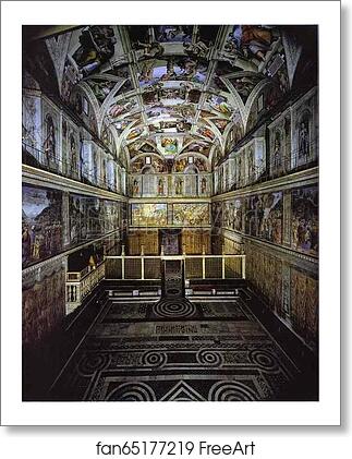 Free art print of The interior of the Sistine Chapel showing the ceiling fresco by Michelangelo