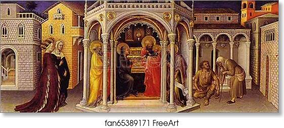 Free art print of The Presentation at the Temple. From the predella of the alterpiece in the Strozzi Chapel at the Church of Santa Trinita in Florence by Gentile Da Fabriano