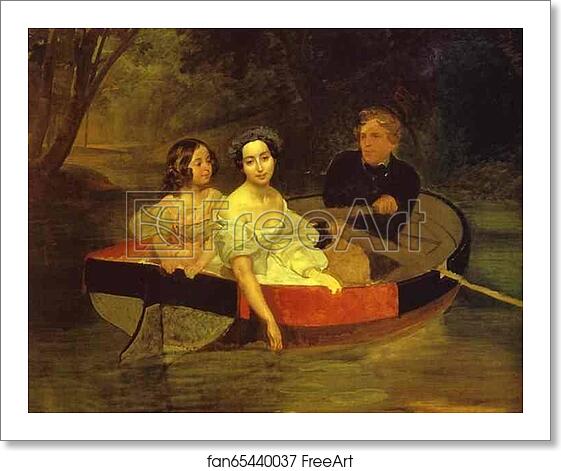 Free art print of Self-portrait with Baroness Ye. N. Meller-Zakomelskaya and a Girl in a Boat by Karl Brulloff Free art print of Self-portrait with Baroness Ye. N. Meller-Zakomelskaya and a Girl in a Boat by Karl Brulloff