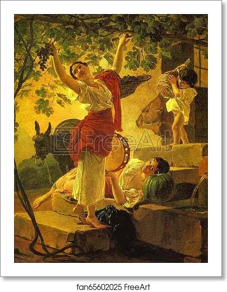 Free art print of Girl Gathering Grapes in a Suburb of Naples by Karl Brulloff Free art print of Girl Gathering Grapes in a Suburb of Naples by Karl Brulloff