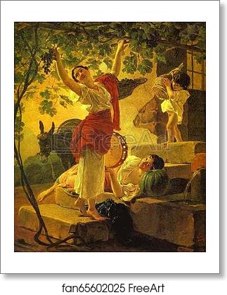 Free art print of Girl Gathering Grapes in a Suburb of Naples by Karl Brulloff