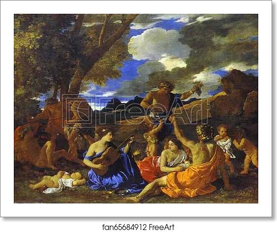 Free art print of Andrians or The Great Bacchanal with Woman Playing a Lute by Nicolas Poussin