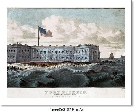 Free art print of Fort Pickens: Pensacola Harbor, Florida. Print shows Fort McRee on the right by Currier & Ives
