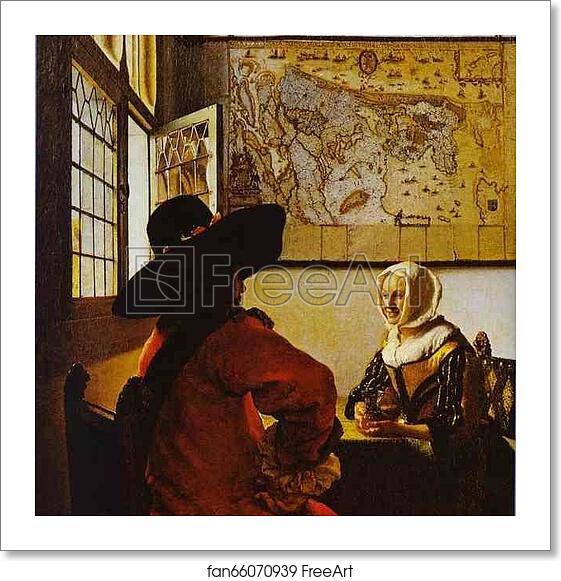 Free art print of Soldier and a Laughing Girl by Jan Vermeer