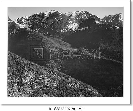 Free art print of View of hills and mountains, "In Rocky Mountain National Park," Colorado. Photographs of National Parks and Monuments, compiled 1941 - 1942, documenting the period ca. 1933 - 1942. by Ansel Adams (1902-1984) Free art print of View of hills and mountains, "In Rocky Mountain National Park," Colorado. Photographs of National Parks and Monuments, compiled 1941 - 1942, documenting the period ca. 1933 - 1942. by Ansel Adams (1902-1984)
