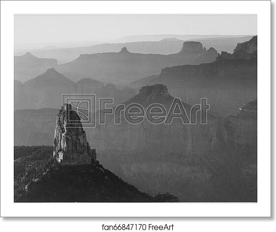 Free art print of View with rock formation in foreground, "Grand Canyon National Park," Arizona. Photographs of National Parks and Monuments, compiled 1941 - 1942, documenting the period ca. 1933 - 1942. by Ansel Adams (1902-1984) Free art print of View with rock formation in foreground, "Grand Canyon National Park," Arizona. Photographs of National Parks and Monuments, compiled 1941 - 1942, documenting the period ca. 1933 - 1942. by Ansel Adams (1902-1984)