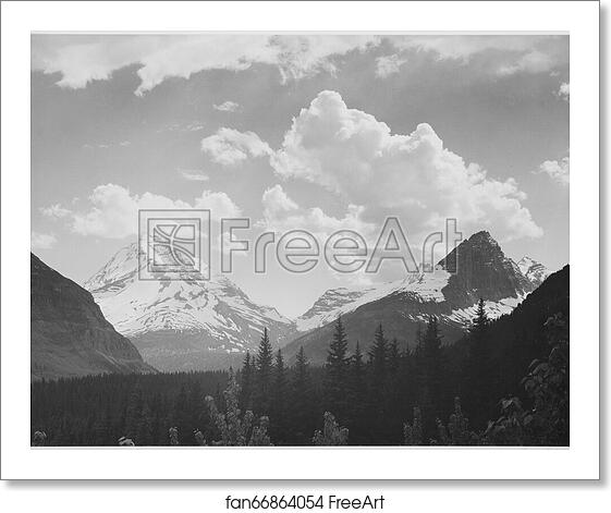 Free art print of Looking across forest to mountains and clouds, "In Glacier National Park," Montana. Photographs of National Parks and Monuments, compiled 1941 - 1942, documenting the period ca. 1933 - 1942. by Ansel Adams (1902-1984) Free art print of Looking across forest to mountains and clouds, "In Glacier National Park," Montana. Photographs of National Parks and Monuments, compiled 1941 - 1942, documenting the period ca. 1933 - 1942. by Ansel Adams (1902-1984)