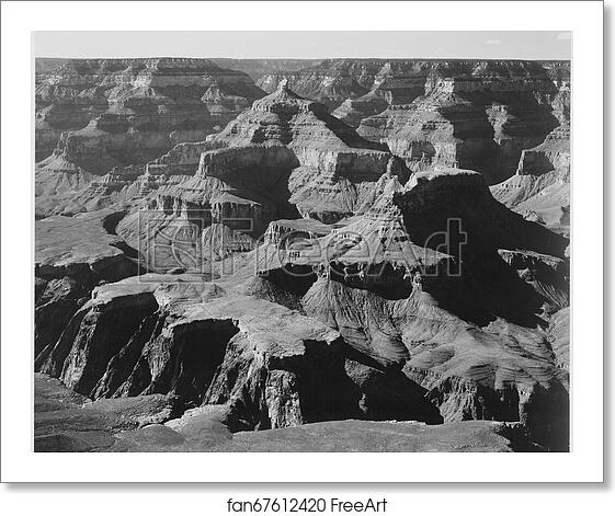 Free art print of View of rock formations, "Grand Canyon National Park," Arizona. Photographs of National Parks and Monuments, compiled 1941 - 1942, documenting the period ca. 1933 - 1942. by Ansel Adams (1902-1984) Free art print of View of rock formations, "Grand Canyon National Park," Arizona. Photographs of National Parks and Monuments, compiled 1941 - 1942, documenting the period ca. 1933 - 1942. by Ansel Adams (1902-1984)