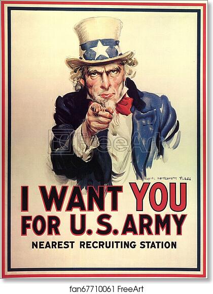 Free art print of I want you for the U.S. Army - Nearest Recruiting Station by James Montgomery Flagg