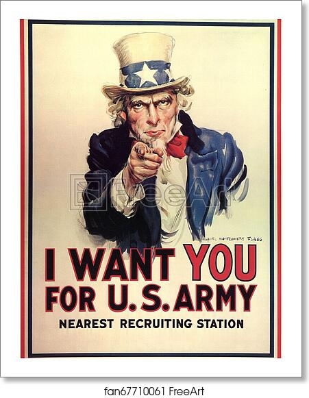 Free art print of I want you for the U.S. Army - Nearest Recruiting Station by James Montgomery Flagg