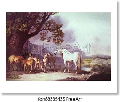 Free art print of Mares and Foals in a Mountainous Landscape by George Stubbs
