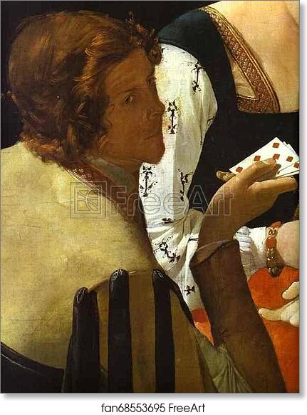 Free art print of The Card-Sharp with the Ace of Diamonds. Detail by Georges De La Tour