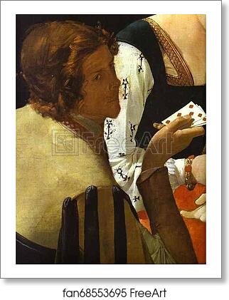 Free art print of The Card-Sharp with the Ace of Diamonds. Detail by Georges De La Tour