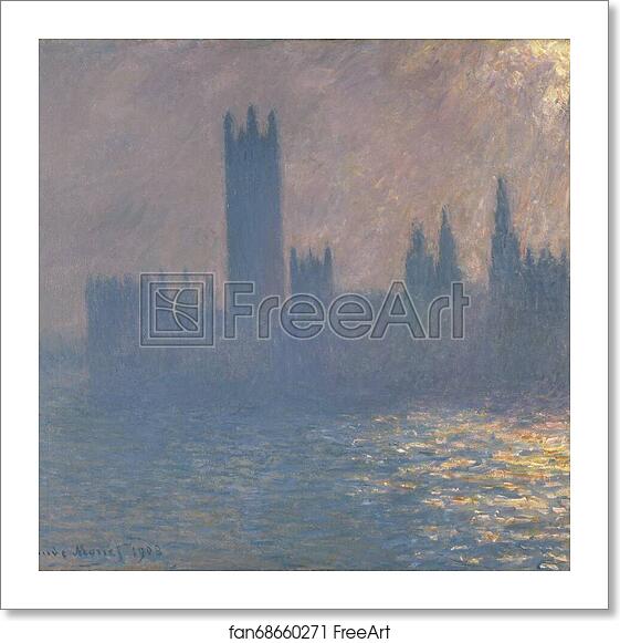 Free art print of Houses of Parliament, Sunlight Effect (Le Parlement, effet de soleil) by Claude Monet