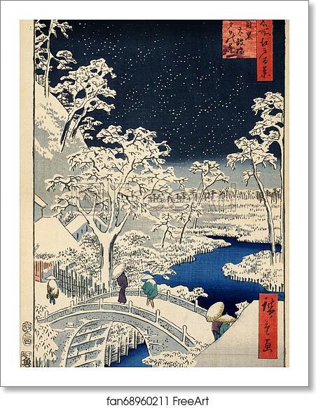 Free art print of The Drum Bridge and Sunset Hill at Meguro by Utagawa Hiroshige Free art print of The Drum Bridge and Sunset Hill at Meguro by Utagawa Hiroshige