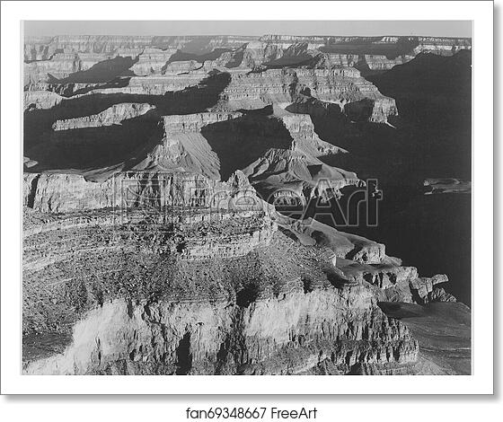Free art print of View, dark shadows to right, high horizon, "Grand Canyon National Park," Arizona.  Photographs of National Parks and Monuments, compiled 1941 - 1942, documenting the period ca. 1933 - 1942. by Ansel Adams (1902-1984)