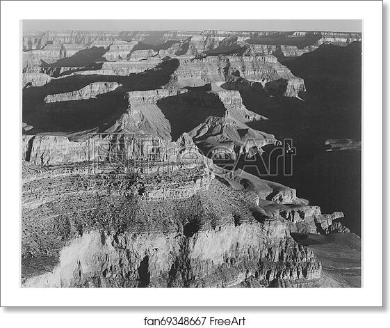 Free art print of View, dark shadows to right, high horizon, "Grand Canyon National Park," Arizona. Photographs of National Parks and Monuments, compiled 1941 - 1942, documenting the period ca. 1933 - 1942. by Ansel Adams (1902-1984) Free art print of View, dark shadows to right, high horizon, "Grand Canyon National Park," Arizona. Photographs of National Parks and Monuments, compiled 1941 - 1942, documenting the period ca. 1933 - 1942. by Ansel Adams (1902-1984)
